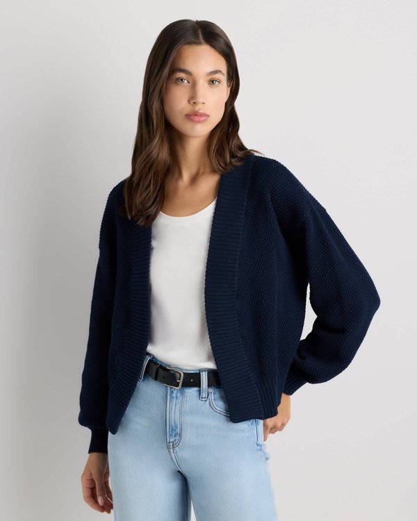 Navy 100% Organic Cotton Waffle Stitch Open Cardigan — Quince product photograph